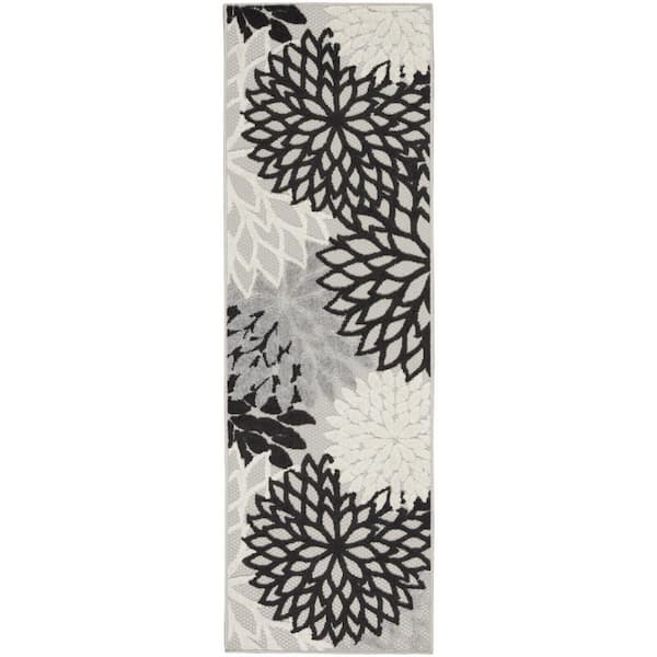 Black, White 2 ft. x 6 ft. Woven Polypropylene Indoor/Outdoor Area Rug