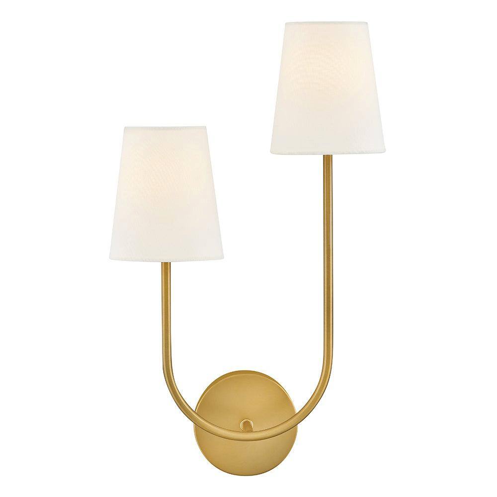Lacquered Brass 2-Light White Linen Wall Sconce