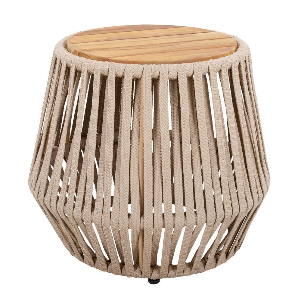 Mirex Acacia Wood Top Outdoor Patio Round Side Table with Beige Rope and Light Teak Finish, Weather-Resistant price history on PriceWatchPro