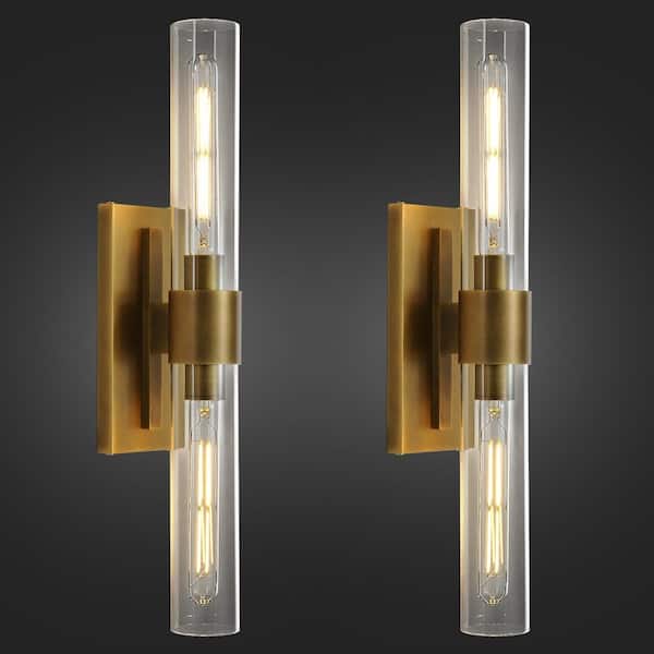 23 in. 2-Light Thickened Glass Wall Light, Brass Wall Sconce for Bathroom, Mirror, Powder Room, Hallway,Kitchen(2-Piece)