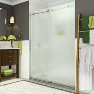 Coraline 56 in. to 60 in. x 76 in. Frameless Sliding Shower Door with Frosted Glass in Stainless Steel