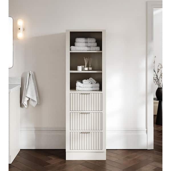 Milan 20 in. W x 16 in. D x 65 in. H Warm White Freestanding Bathroom Linen Cabinet with Doors and Adjustable Shelves