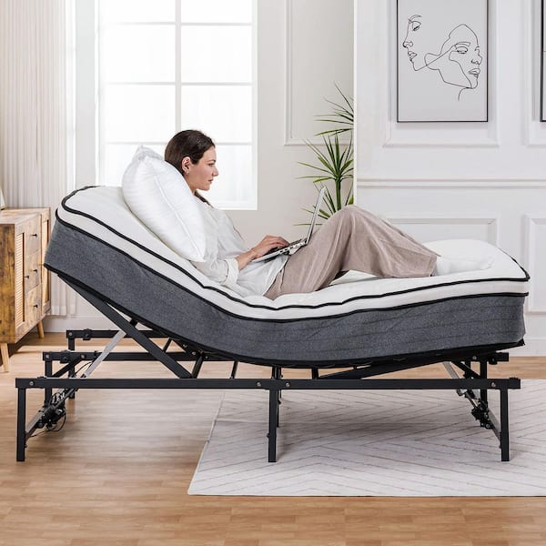 Adjustable Bed Frame 78.7 in. W x 59 in. D x 12 in. H Queen Bed Base with Remote Control, Black