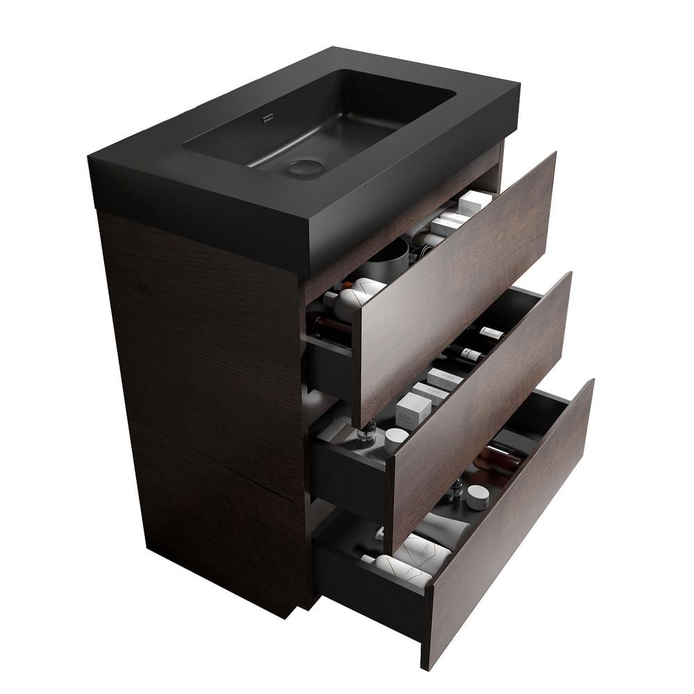 30 in. Single Sink Freestanding Rose Wood Bath Vanity with Black Solid Surface Top Unassembled without Drain and Faucet price history on PriceWatchPro