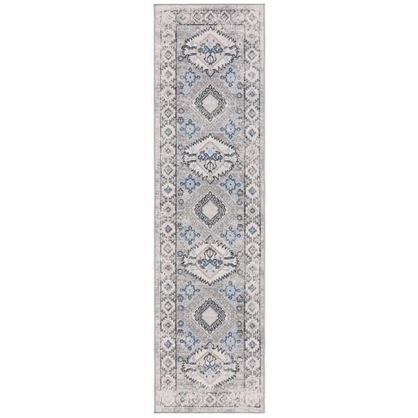 Odyssey 2 ft. x 8 ft. Gray/Light Blue Distressed Border Runner Rug