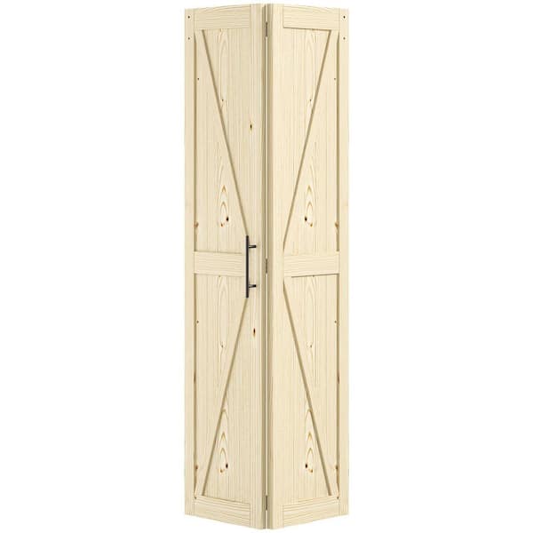 HOMEIBRO 36 in. x 84 in. Solid Core Natural Wood Pine Bi-Fold Door with Sliding Hardware Kit