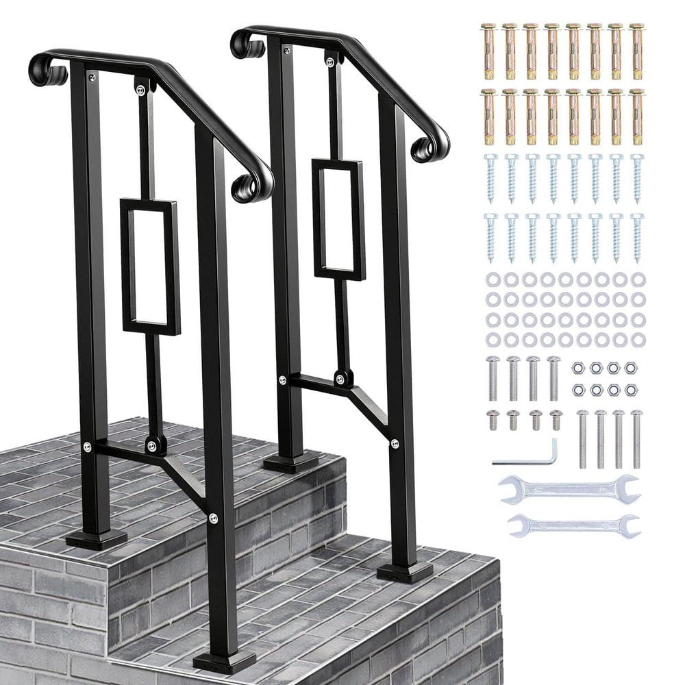 Outdoor Handrails Heavy Duty Double Post Railing Fits 1-2 Steps with Installation Kit for Concrete Porch, Black (2-Pack) price history on PriceWatchPro