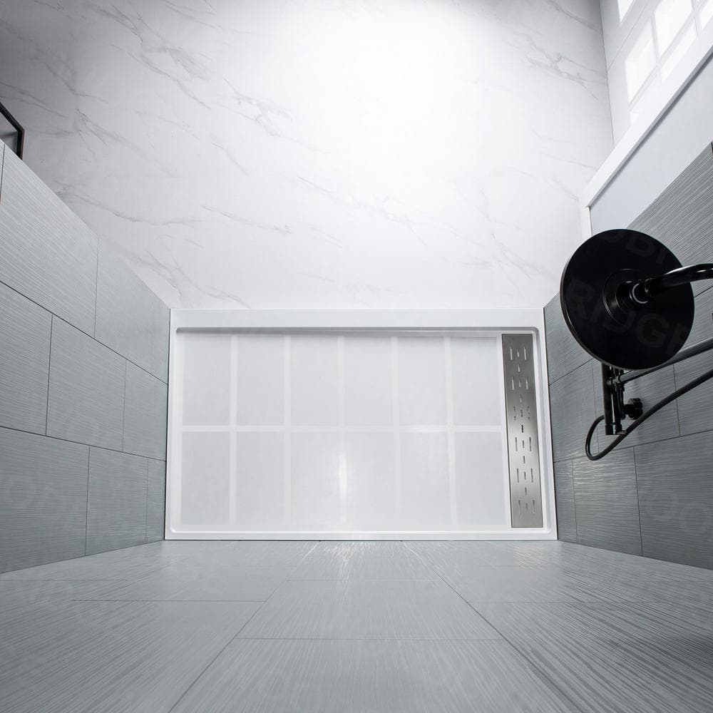 Matte Gray Solid Surface Alcove Shower Wall Panels, 96" H x 60" W