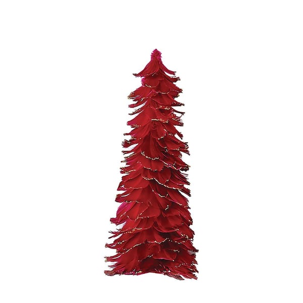 Unbranded 16 in. Red Feather Tabletop Christmas Tree with Glitter Tips