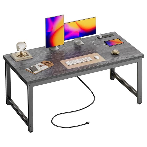 CITRUTAR CHEEP LLC 54 in. W Gray Metal Modern Computer Desk with Power ...