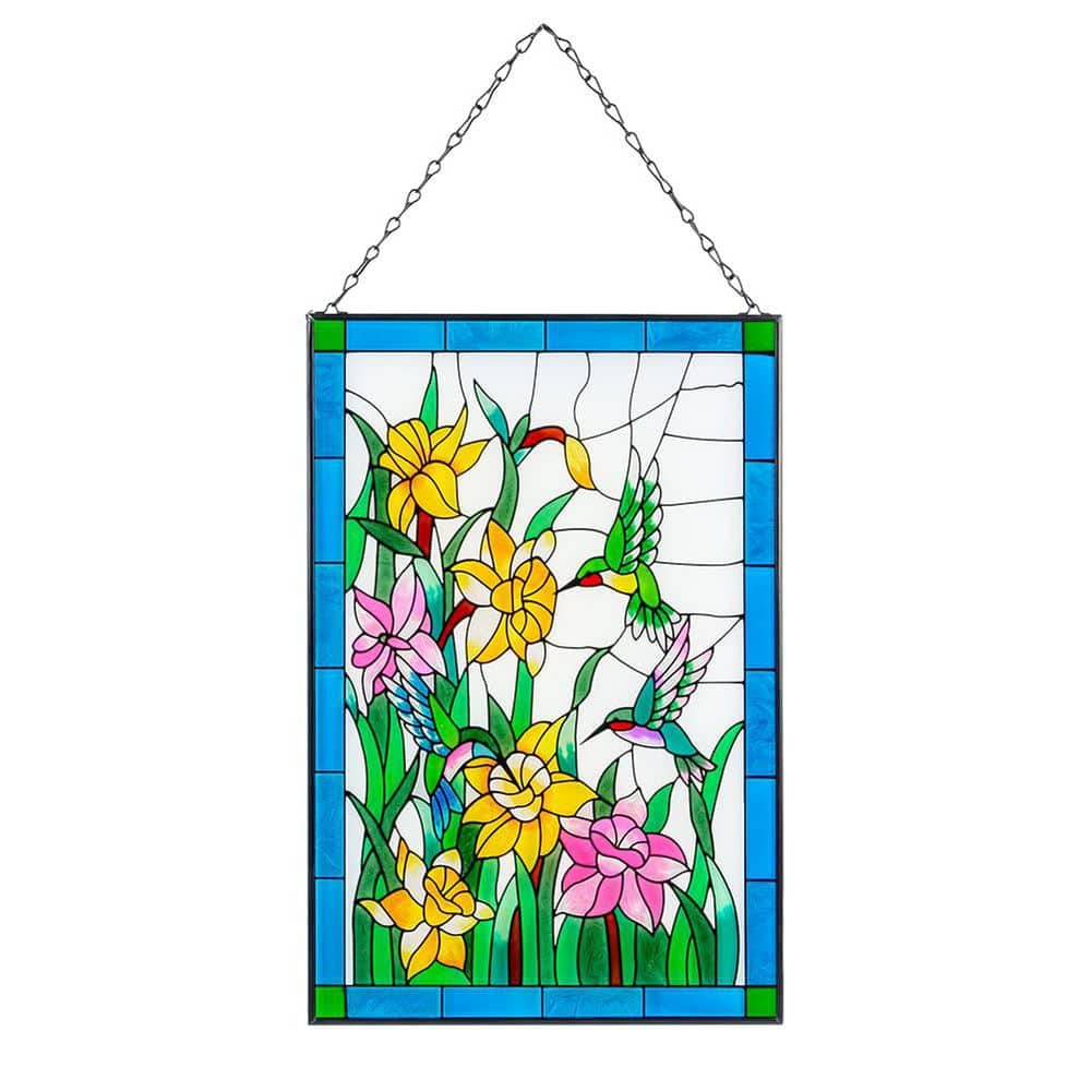 10 in. x 15 in. Hanging Hummingbird Stained Glass Window, Birds and Flowers Suncatcher for Window price history on PriceWatchPro