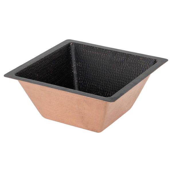 16 Gauge Hammered Copper 15 in. Square Drop-In/Undermount Bar Sink with 2 in. Drain Opening in Glazed Black