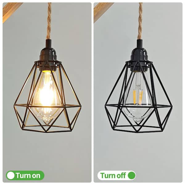 7.9 in. Black Indoor Plug in Wall Sconce Adjustable Hemp Rope Wall Lantern Lamp with 1 LED Bulb and Switch