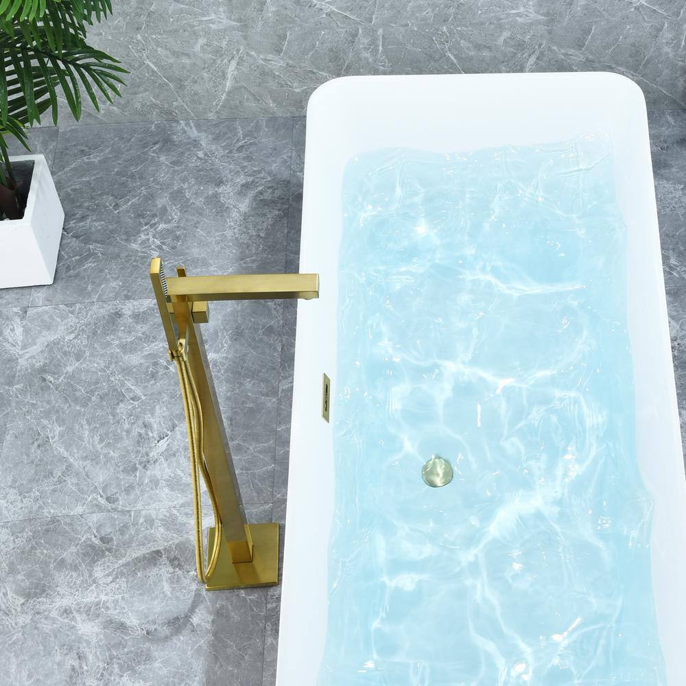Brushed Gold Stainless Steel Freestanding Tub Filler with Handshower