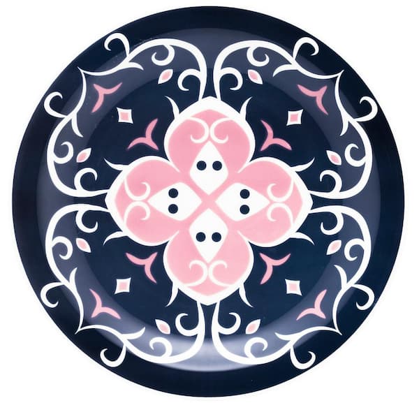 Manhattan Comfort 10.04 in. Floreal Blue and Pink Dinner Plates (Set of 6)
