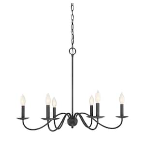 30 in. W x 22.5 in. H 6-Light Aged Iron Metal Chandelier with Curved Arms and No Bulbs Included