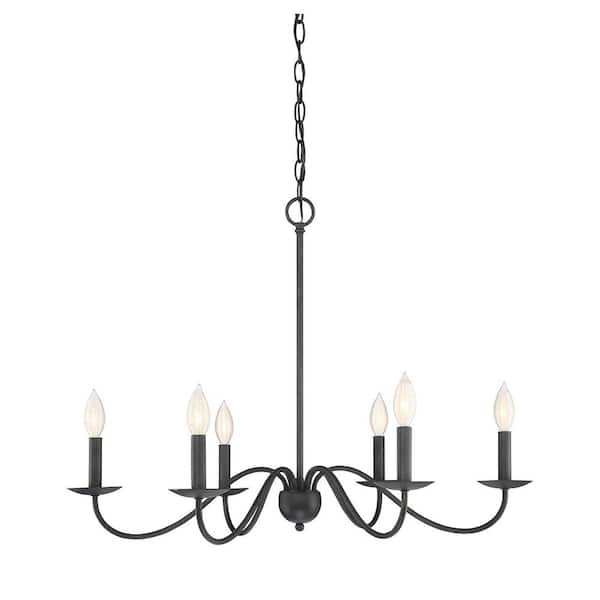 Savoy House 30 in. W x 22.5 in. H 6-Light Aged Iron Metal Chandelier with Curved Arms and No Bulbs Included