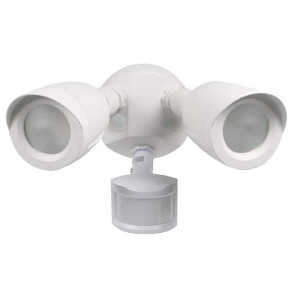 20-Watt 1900 Lumen Integrated LED Dual Bullet Head Security Outdoor Motion Sensor Flood Lights in White Finish-3000K
