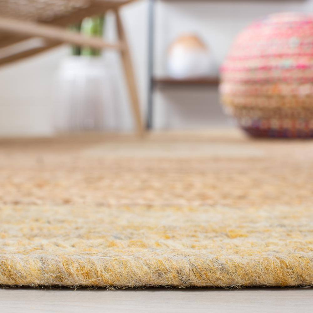 Handwoven Gold and Natural Round Wool Cotton Area Rug