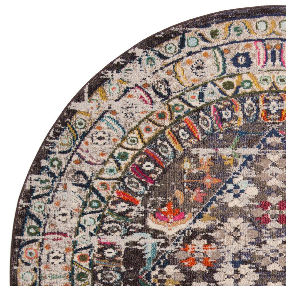 79" Round Gray Floral Synthetic Stain-Resistant Area Rug