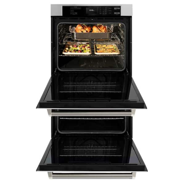 Autograph 30 in. True Convection Double Wall Oven with Air Fry in Stainless Steel with Polished Nickel Helix Handles