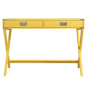 42 in. Banana Yellow X Base Wood Accent Campaign Writing Desk
