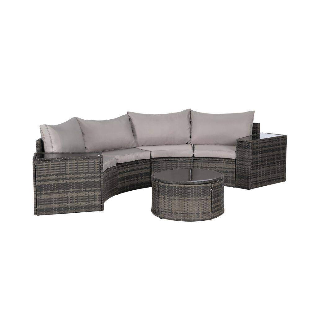 7-Piece Wicker Patio Conversation Set with Light Gray Cushions, Tempered Glass Round Coffee Table price history on PriceWatchPro