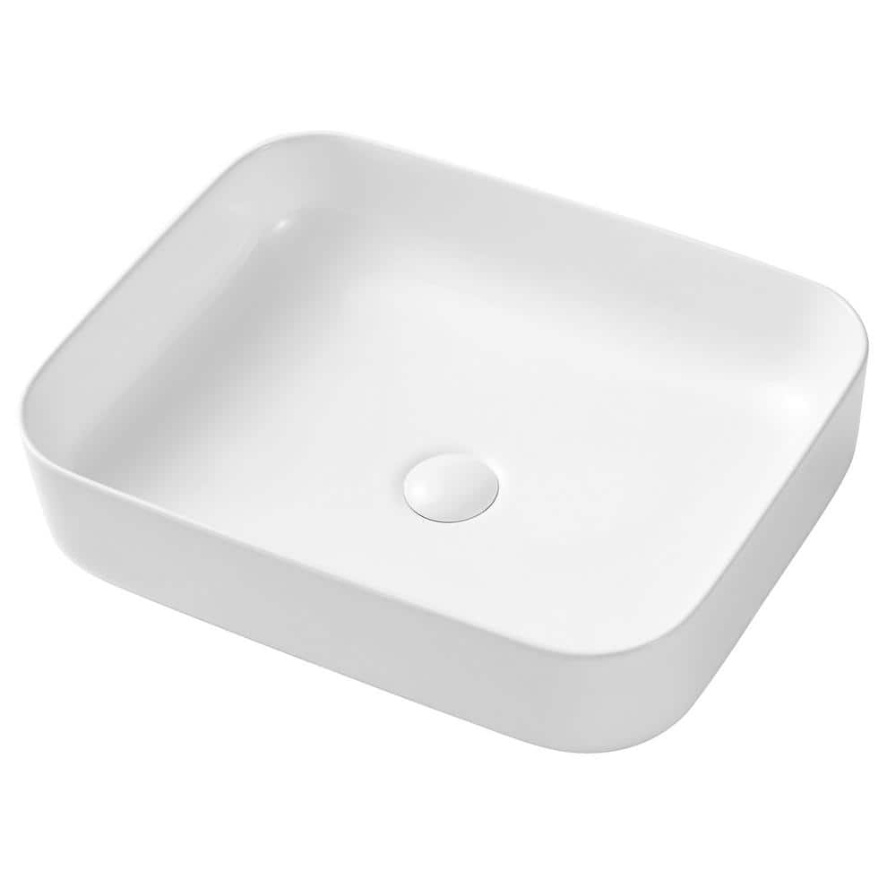 Eridanus Rectangular Ceramic Modern Sink 19 in. Vessel Sink in White ...