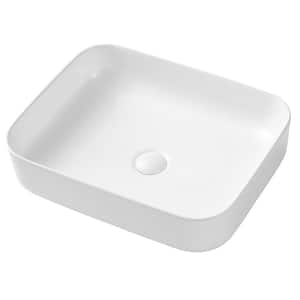 Rectangular Ceramic Modern Sink 19 in. Vessel Sink in White Bathroom Cloakroom Sink with Pop Up Drain