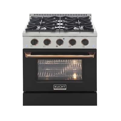 Custom KNG 30 in. 4.2 cu.ft. Propane Gas Range with Convection Oven in Black with Black Knobs and Gold Handle