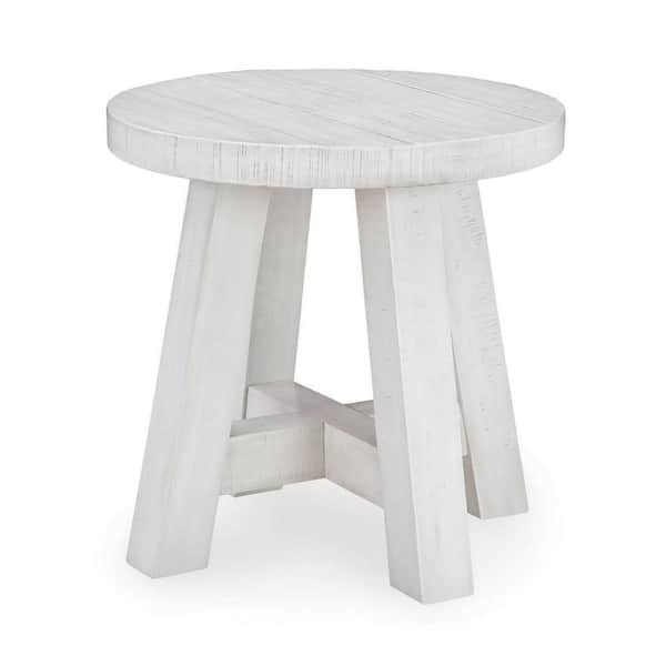Benjara Linie 24 in. Antique White Round Wooden End Table