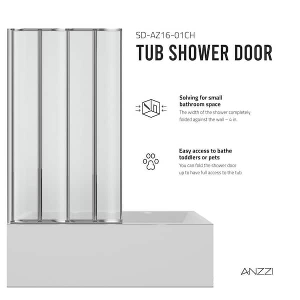 ANZZI Accordion Style 33 in. W x 56 in. H Sliding Framed Tub Door