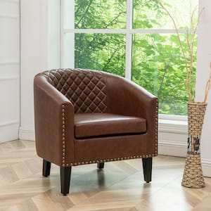 Brown Modern Faux Leather Upholstered Accent Tufted Club Chair