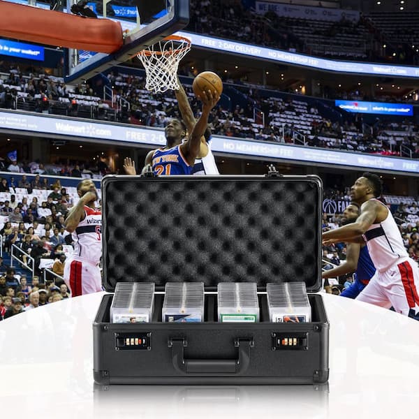 Graded Card Storage Box, 4-Slots, Black, Graded Sports Cards Holder Carrying Case with Coded Lock Foam Dividers