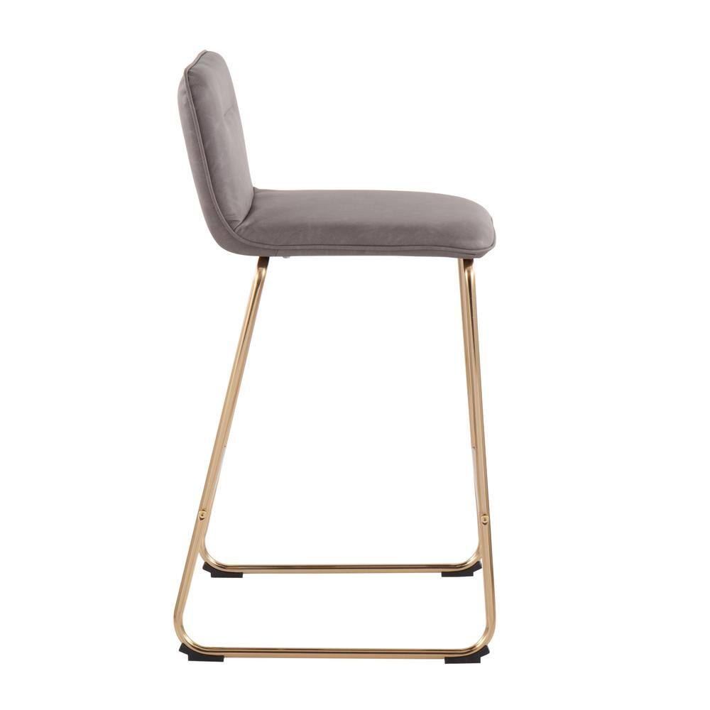 Gold Metal and Gray Faux Leather Counter Stools, Set of 2