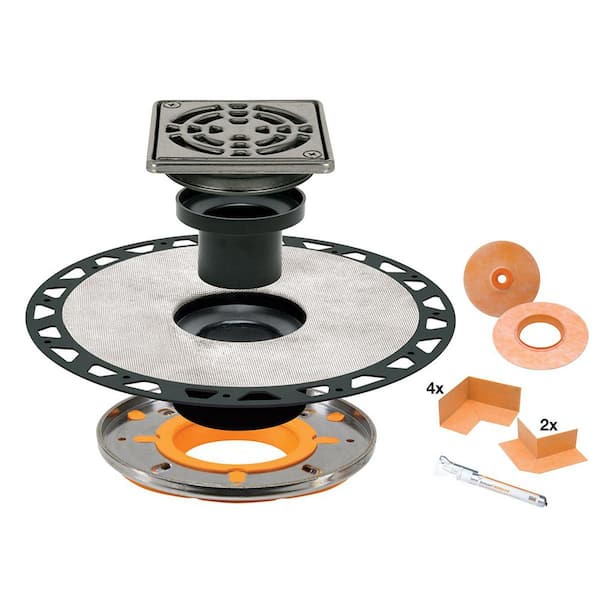 Schluter Kerdi-Drain-A 5-1/2 in. Adaptor Drain With 4 in. Stainless Steel Grate Floor Installation Kit for Accessory