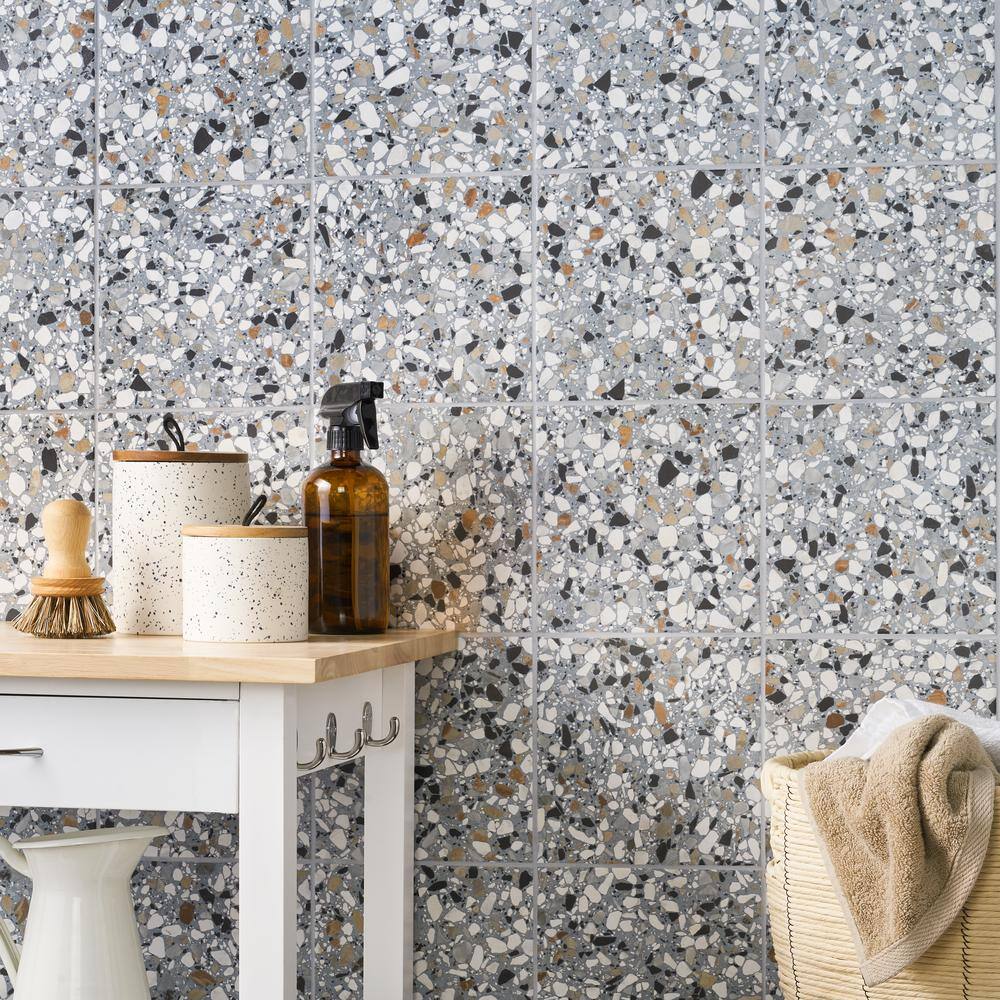 Shards Terrazzo 8" x 8" Matte Blue Porcelain Tile