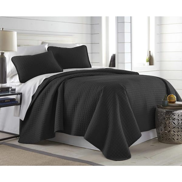 Southshore Fine Linens Vilano Oversized Black Microfiber King Quilt and Sham Set