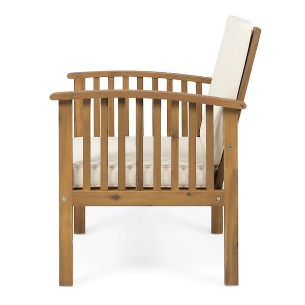 Casa Acacia Brown Patina Wood Outdoor Patio Lounge Chairs with Cream Cushions (4-Pack)