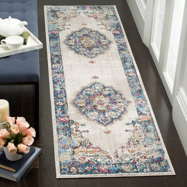 Bristol 2 ft. x 10 ft. Light Gray/Blue Medallion Runner Rug