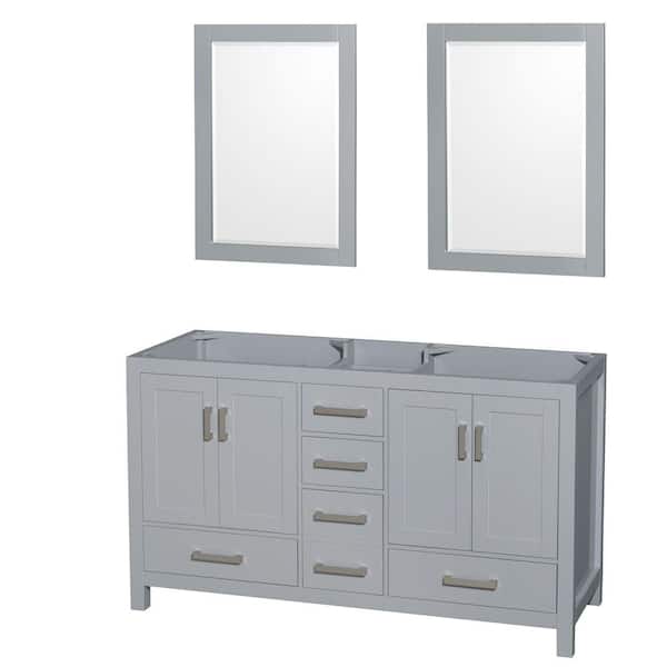 Wyndham Collection Sheffield 59 in. W x 21.5 in. D x 34.25 in. H Double Bath Vanity Cabinet without Top in Gray with 24" Mirrors