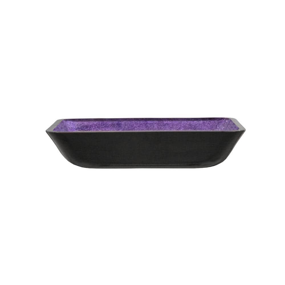 Rectangular Purple and Black Glass Above-Counter Vessel Sink