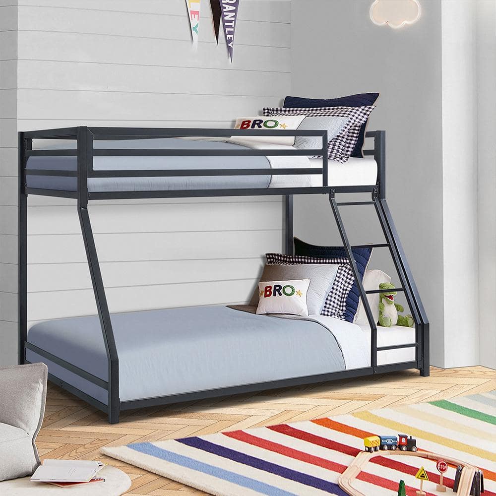 Black Metal Twin Over Full Bunk Bed with Ladder