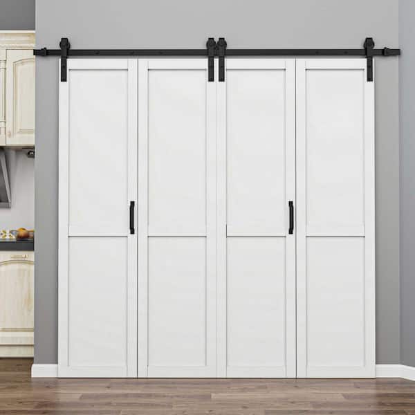 ARK DESIGN 80 in. x 84 in. Paneled MDF White Primed H Shape Composite Bifold Sliding Barn Door with Hardware Kit