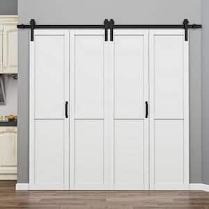 80 in. x 84 in. Paneled MDF White Primed H Shape Composite Bifold Sliding Barn Door with Hardware Kit