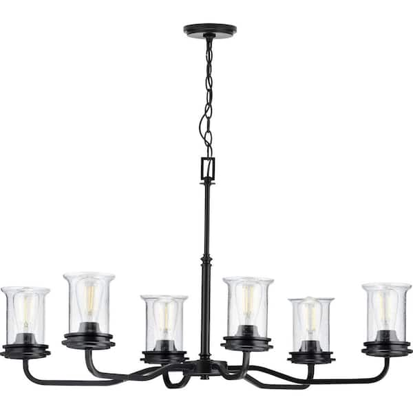 Progress Lighting Winslett Collection 6-Light Matte Black Clear Seeded Glass Coastal Chandelier Light