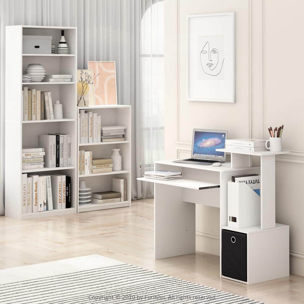 White Adjustable 5-Shelf Composite Wood Bookcase