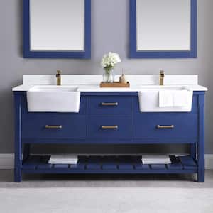 Georgia 72 in. Bathroom Vanity in Jewelry Blue with Composite Carrara Top in White with White Basin