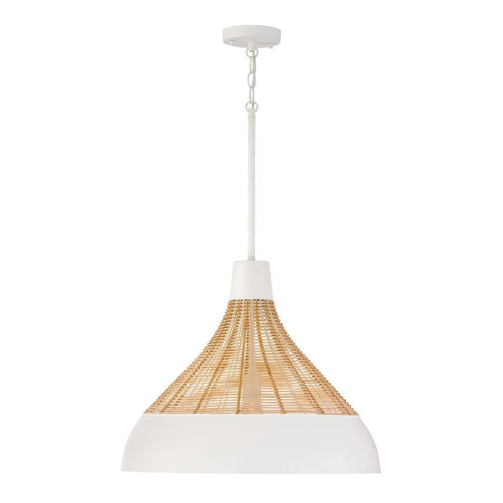 Kali 100-Watt 1-Light Matte White with Handcrafted Natural Rattan Boho Large Pendant Light with No Bulbs Included price history on PriceWatchPro