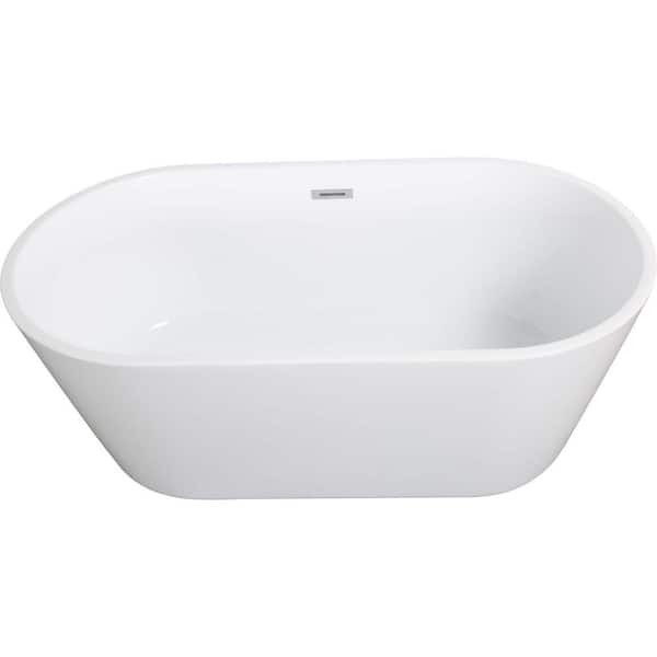 63 in. x 31.1 in. Acrylic Flatbottom Non-Whirlpool Bathtub in White Classic Oval Shape Soaking Tub with Chrome Overflow